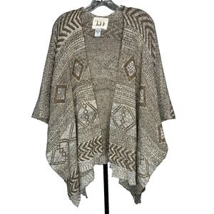 The Jetset Diaries Poncho Shawl One Size brown white knit waterfall cozy TJD